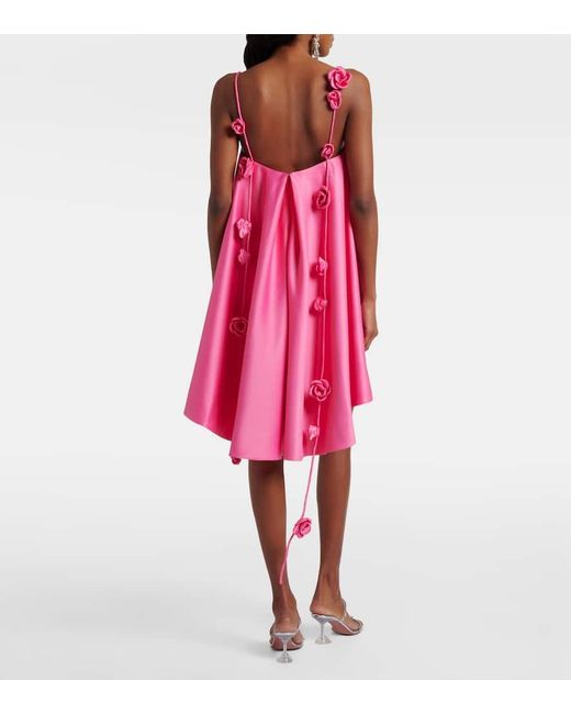 LEO LIN Pink Fiona Floral-Applique Satin Minidress