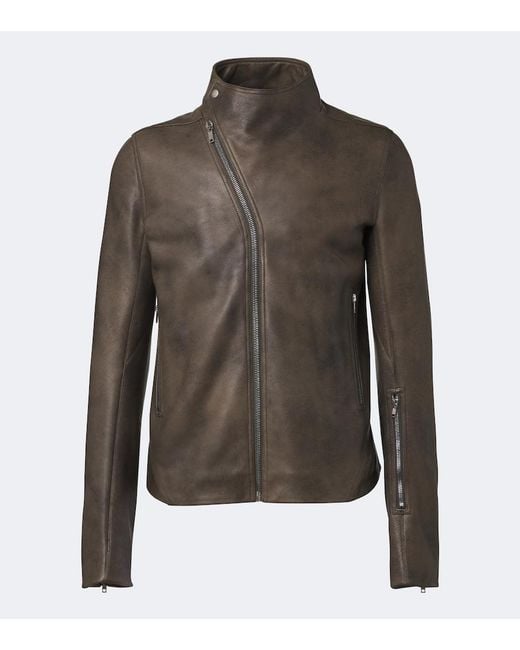 Rick Owens Green Release Leather Biker Jacket for men