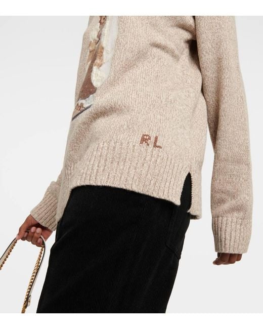 Pullover Polo Bear in cotone con ricamo di Polo Ralph Lauren in Natural