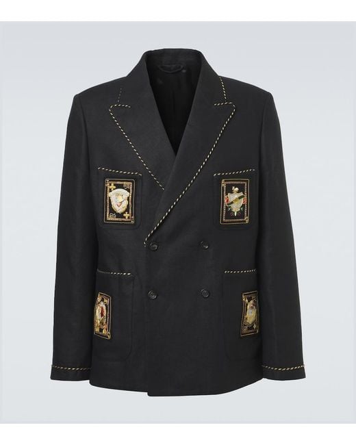 Bode Black Bullion Card Linen Suit Jacket for men