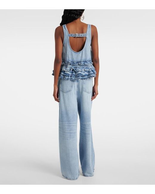 Ganni Blue Ruffled Denim Top