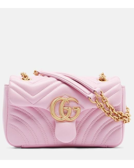 Gucci Pink Gg Marmont Small Leather Shoulder Bag