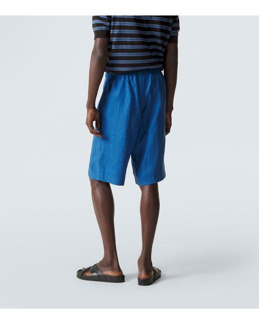 Kiton Blue Linen Shorts for men