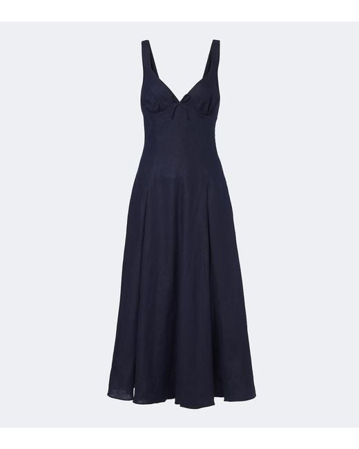 Faithfull The Brand Blue Adalee Pleated Shirred Linen Midi Dress