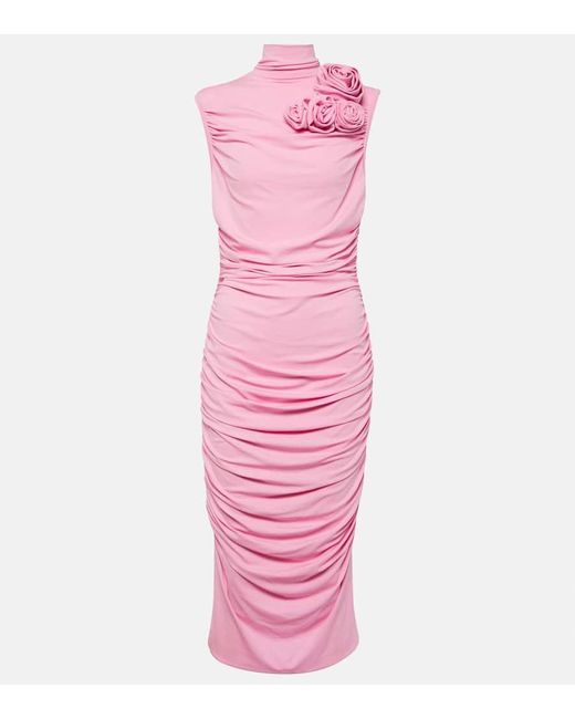 Magda Butrym Pink Floral-applique Jersey Midi Dress