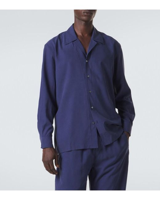 Saman Amel Blue Silk Shirt for men