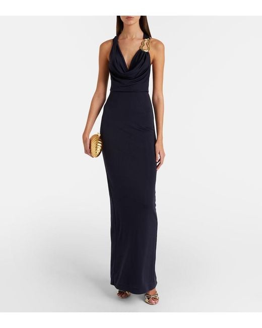 Rebecca Vallance Blue Ayesha Embellished Halterneck Gown