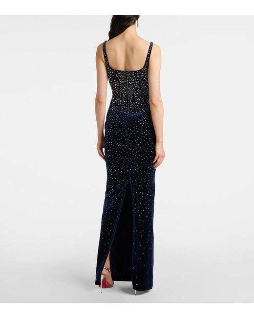 Alex Perry Blue Singlet Crystal-Embellished Velvet Gown