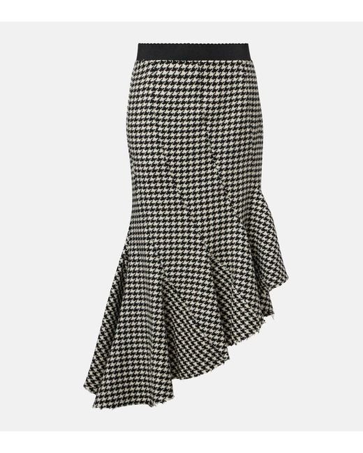 The Attico Gray Ruffled Houndstooth Virgin Wool Midi Skirt