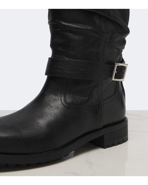 Jimmy Choo Black Biker Leather Knee-High Boots