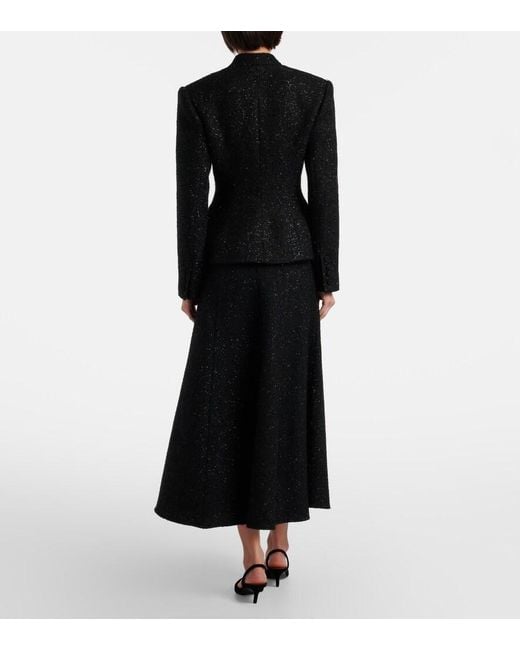 Self-Portrait Black Peplum Boucle Midi Dress