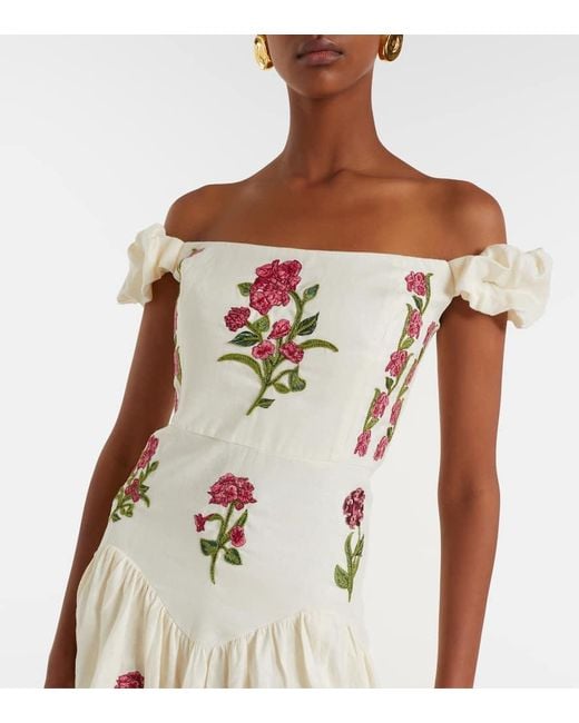 Agua Bendita Natural Siembra Embroidered Linen Maxi Dress