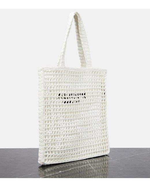 Prada White Small Raffia-Effect Crochet Shopper
