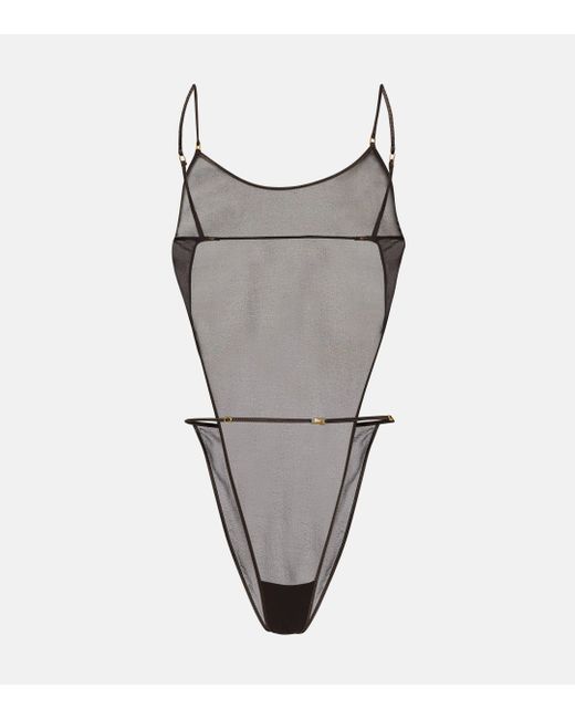 Saint Laurent Gray Silk-blend Georgette Bodysuit