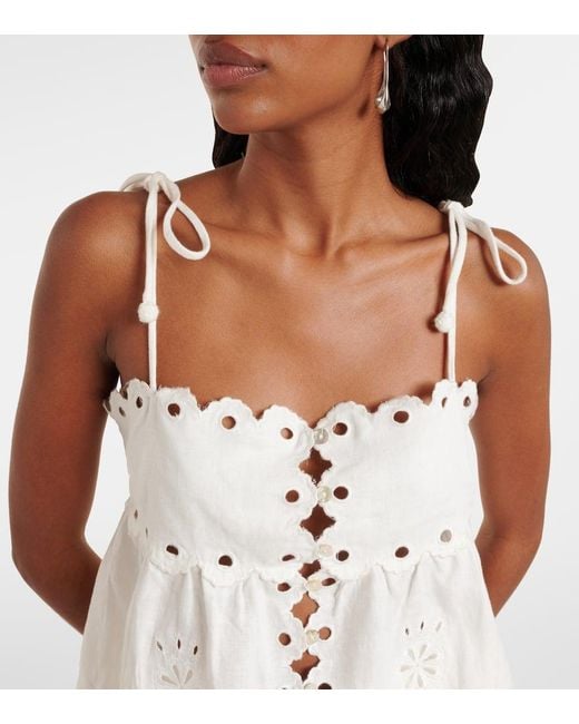 Farm Rio White Embroidered Cutout Linen Top