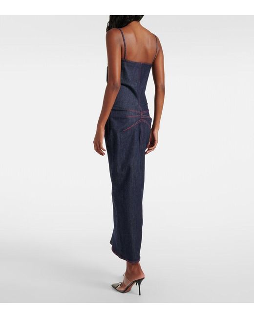 Alaïa Blue Dark Stretch Denim Dress With Shoulder Straps