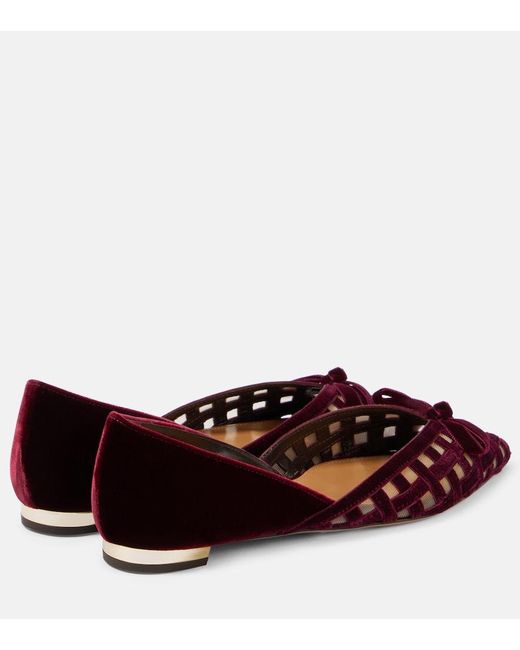 Aquazzura Brown Romance D'Orsay Velvet And Mesh Flats
