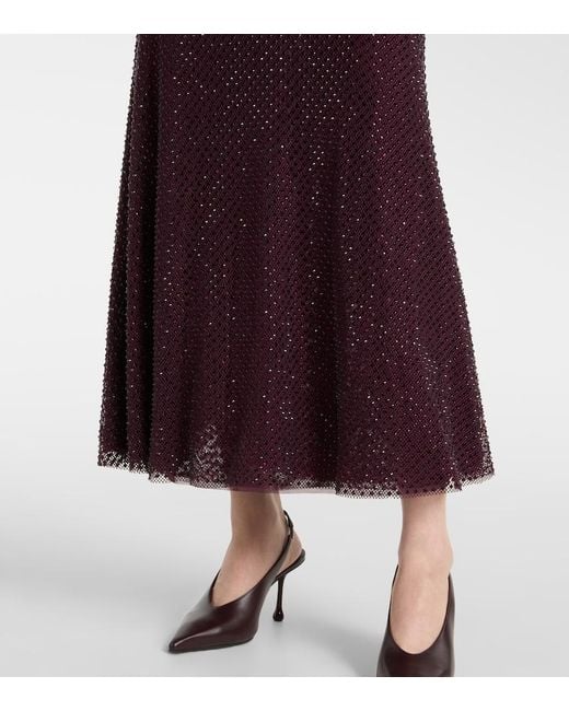 Self-Portrait Purple Rhinestone Mesh Maxi Dress