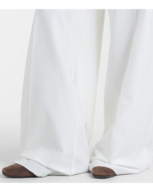 Max Mara White Cotton Pique Wide-Leg Pants