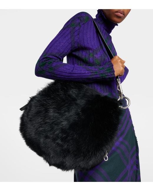 Burberry Black Schultertasche Knight Medium Aus Leder Und Shearling