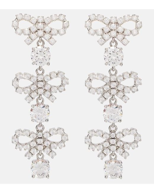 Self-Portrait White Crystal-Embellished Drop Earrings
