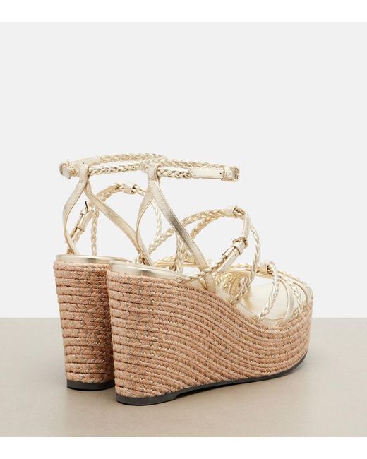 Jimmy Choo Metallic Nyra Braided Leather Espadrille Wedges