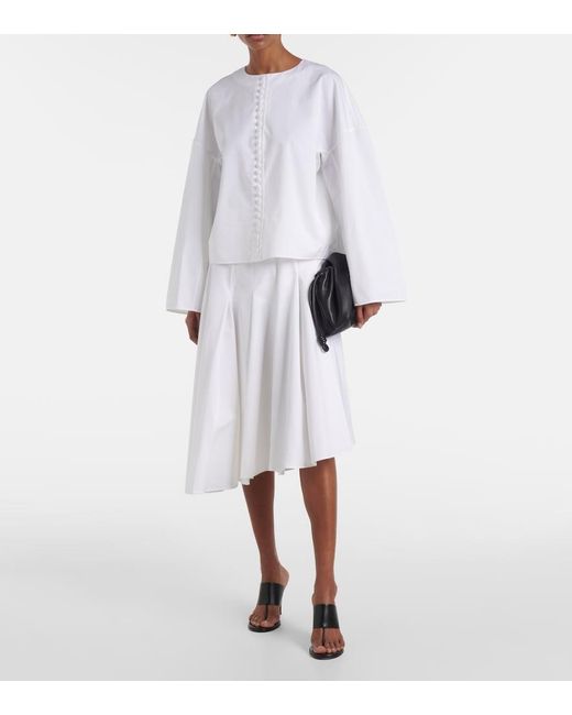 FFORME White Rio Asymmetric Cotton Midi Skirt