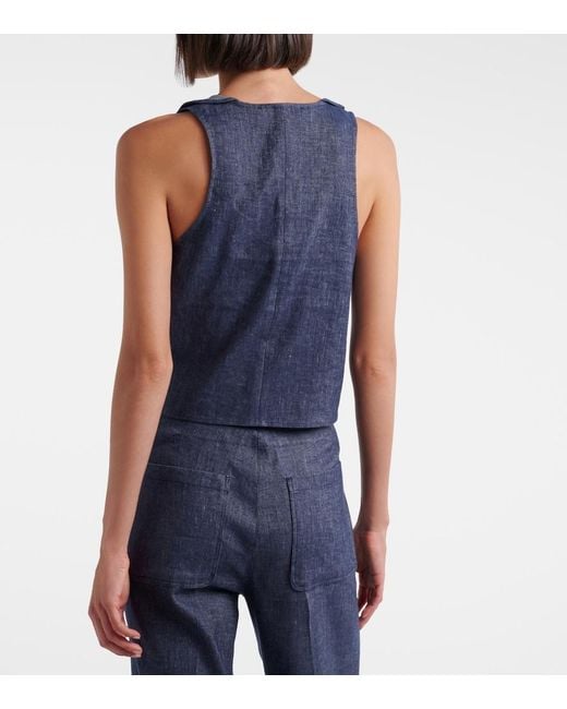 Dorothee Schumacher Blue Fluid Denim Ruffled Crop Top