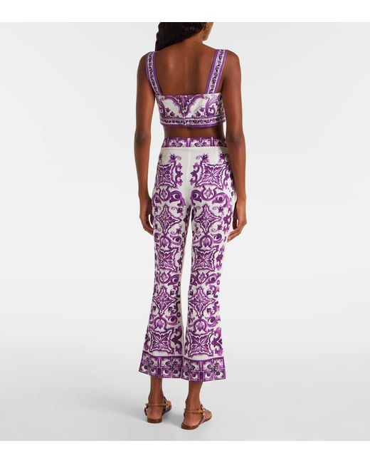 Dolce & Gabbana Purple Majolica Print Silk Trousers