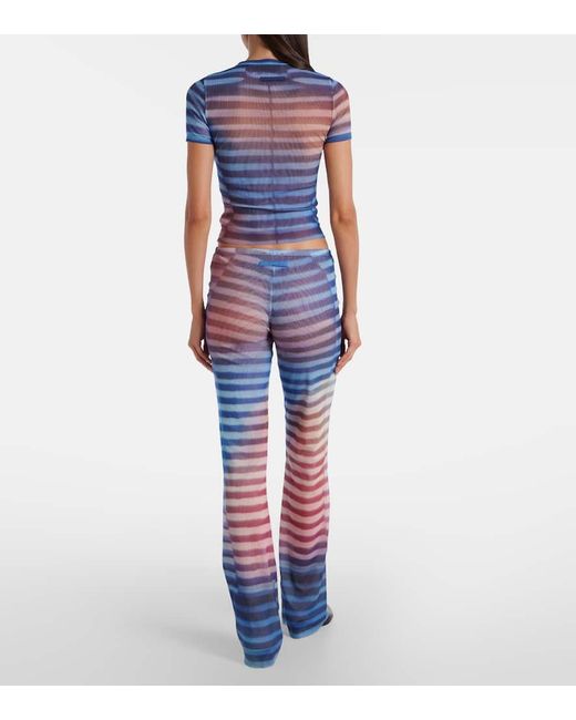 Jean Paul Gaultier Blue Printed Striped Mesh Flared Pants