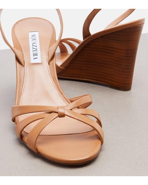 Aquazzura Brown Tati Leather Wedge Sandals