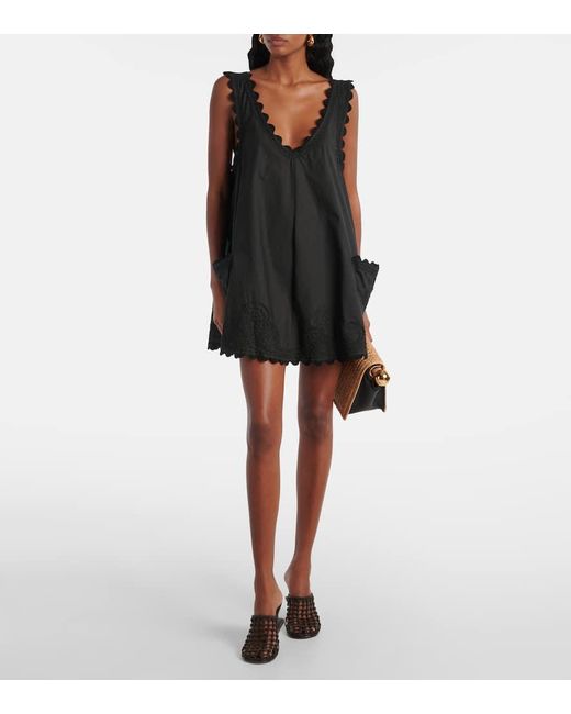 Juliet Dunn Black Besticktes Minikleid Aus Baumwollpopeline