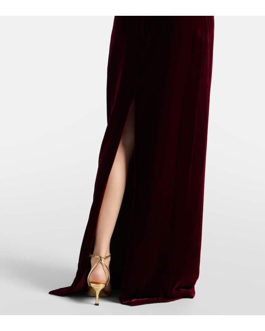 Costarellos Purple Draped Embellished Halterneck Velvet Gown