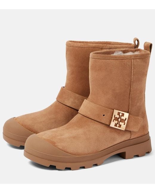 Tory Burch Brown Mellow Shearling-Lined Suede Platform Ankle Boots