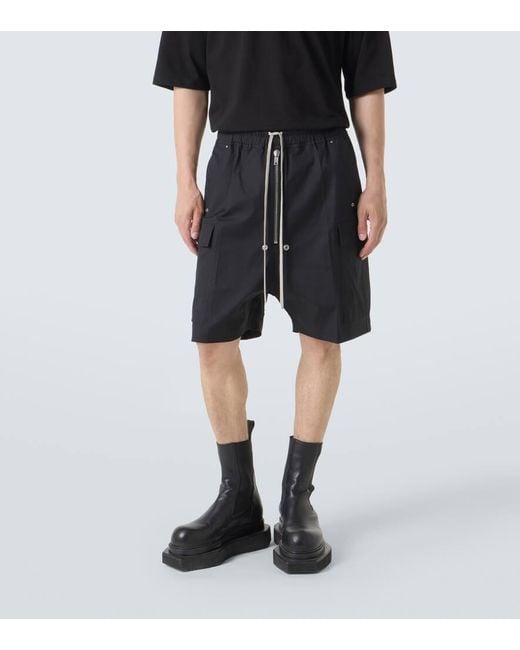 Rick Owens Black Cotton-Blend Poplin Cargo Shorts for men