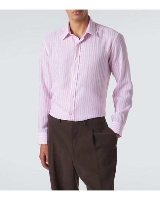 Charvet Pink Striped Linen Shirt for men