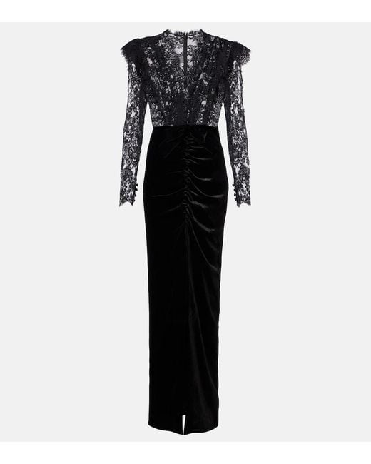 Alessandra Rich Black Lace-Velvet Gown