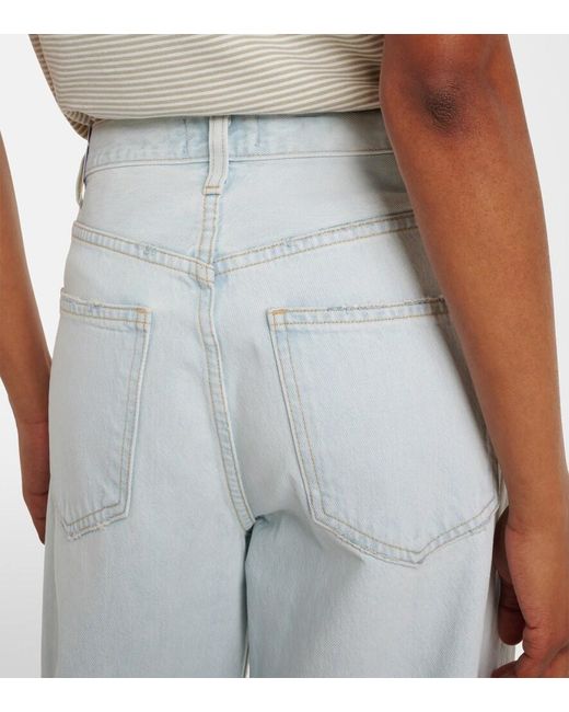 Agolde Blue Low Curve Fray Mid-Rise Barrel-Leg Jeans