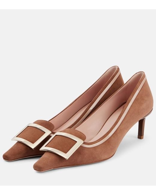 Roger Vivier Brown Viv' Canard 55 Buckle-Detail Suede Pumps