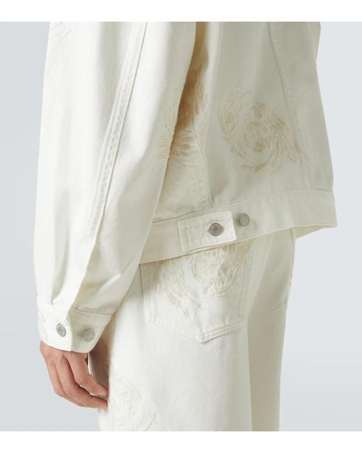 Dries Van Noten White Embroidered Denim Jacket for men