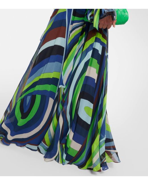 Jupe longue imprimee en soie Emilio Pucci en coloris Green