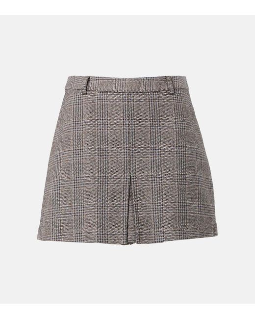 Self-Portrait Gray Checked Cotton And Linen Skort