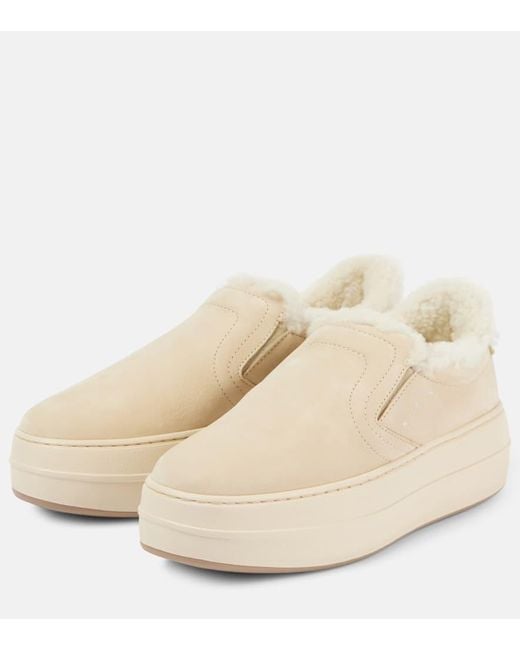 Hogan Natural Skyscraper Suede Platform Slip-On Sneakers