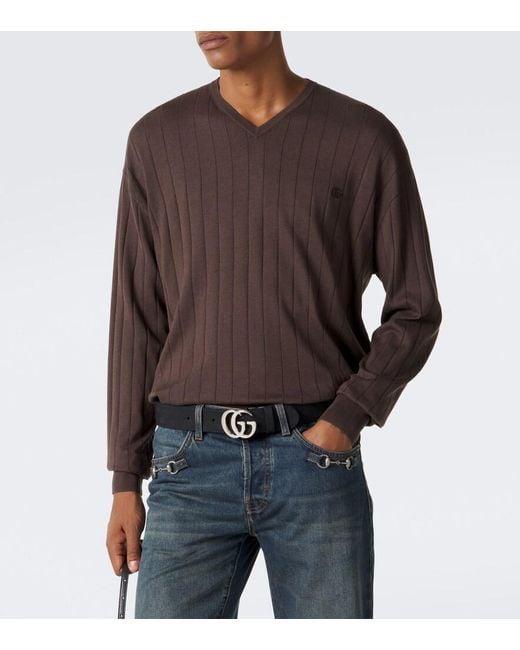 Gucci Brown Double G Silk And Cotton Sweater for men