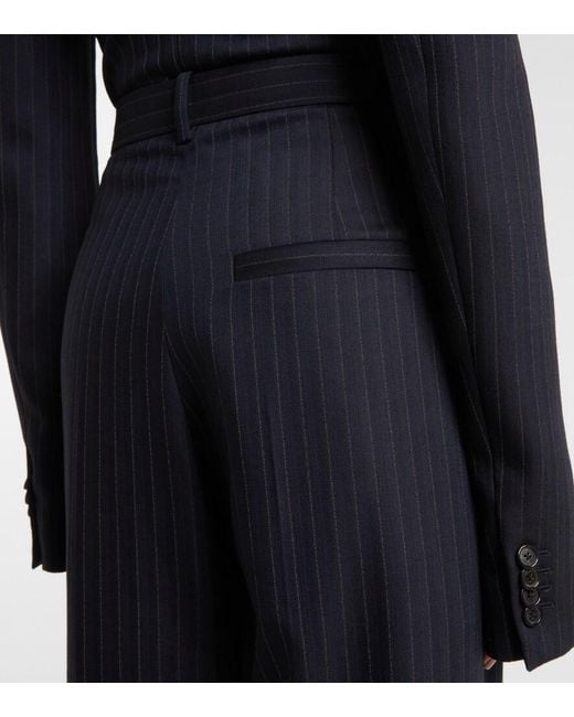 Khaite Blue Linden Pinstripe High-Rise Wide-Leg Pants