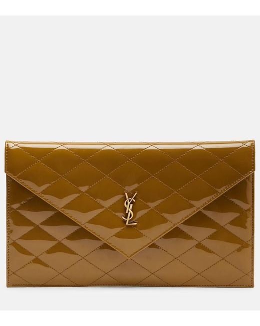 Saint Laurent Natural Paris Quilted Patent Leather Pouch