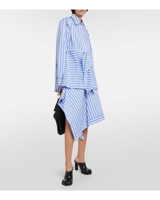 Camisa De Algodon A Rayas Con Peplum J.W. Anderson de color Blue