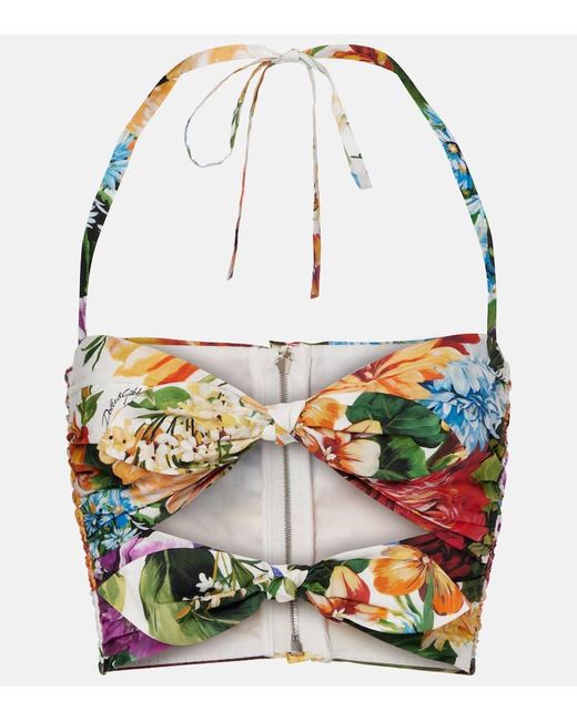 Dolce & Gabbana Multicolor Cutout Floral Cotton Crop Top