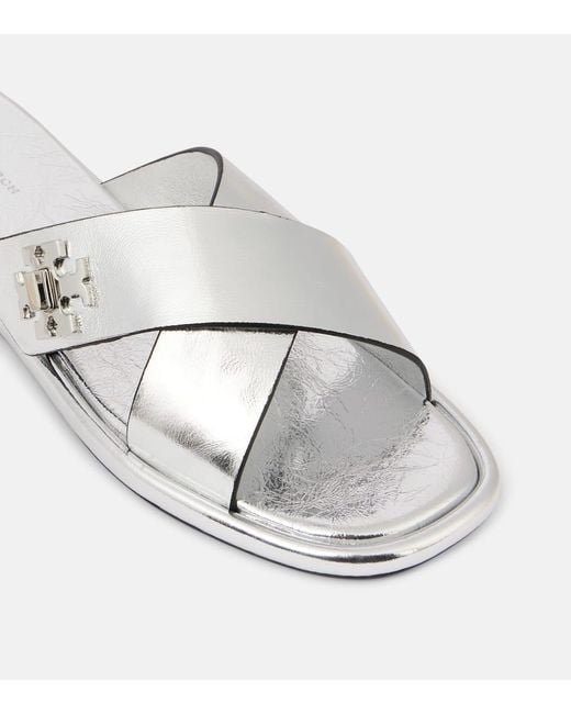 Tory Burch White Pantoletten T Lock Aus Metallic-Leder