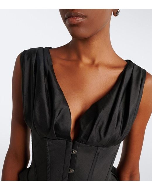 Staud Black Fabianne Silk Corset Dress